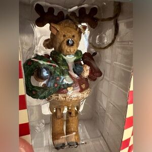 Woodlook vintage Christmas  Reindeer hinged tree ornament resin Approx 6 inches